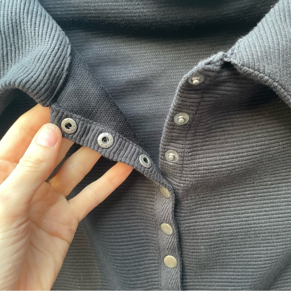 SOLD Maeve Anthropologie Ribbed Snap Up stretchy long sleeve can off the - Picture 7 of 15